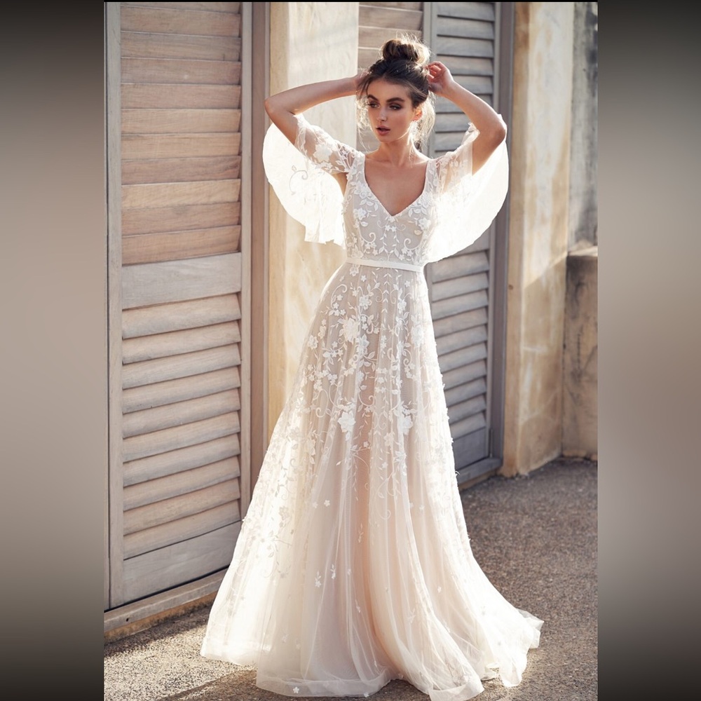 Custom handmade embroidered A-line wedding dress